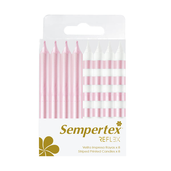 WHITE-PINK STRIPES PRINTED CANDLE